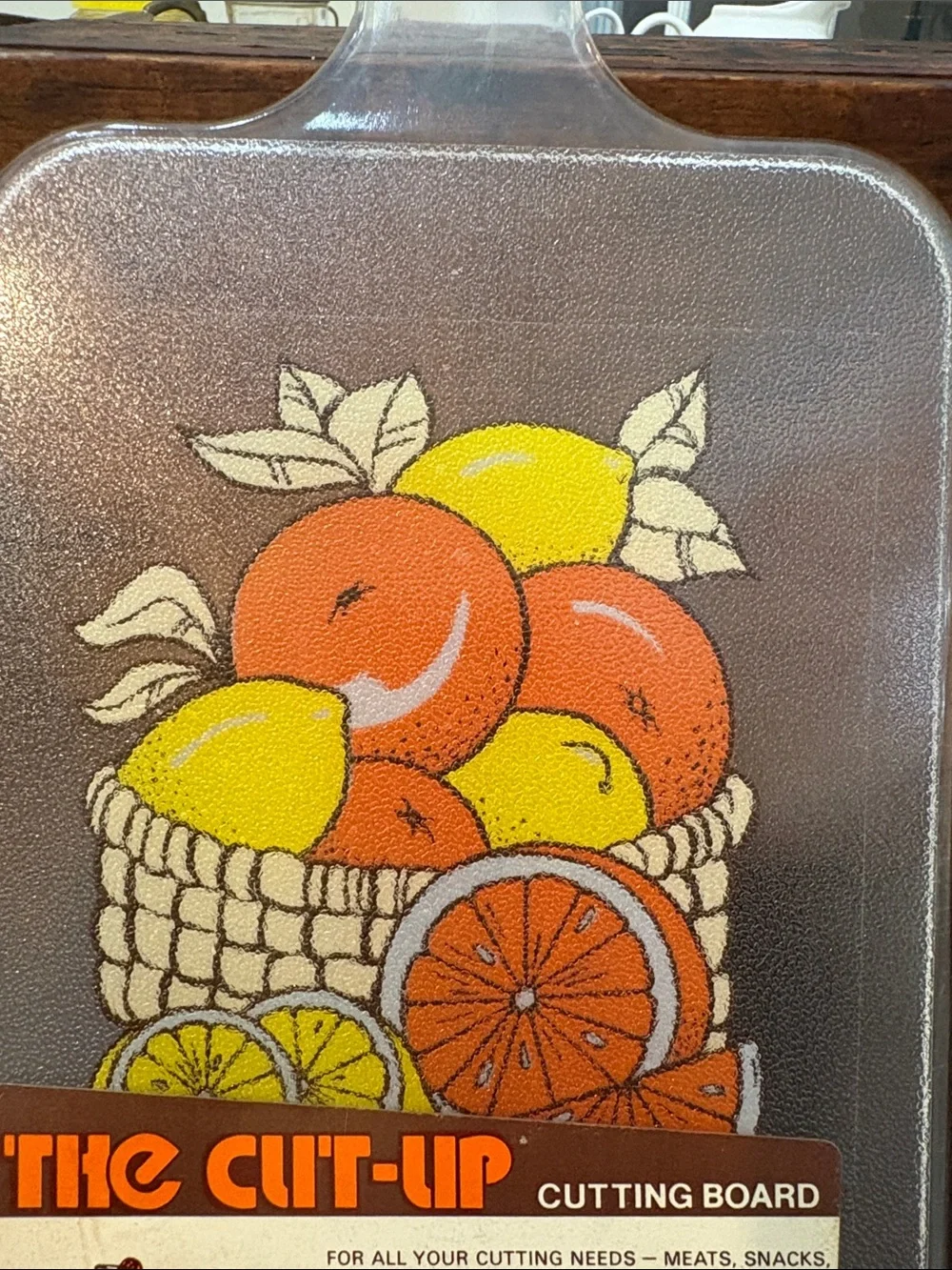Vintage The Cut-Up Cutting Board with Citrus Basket Graphic